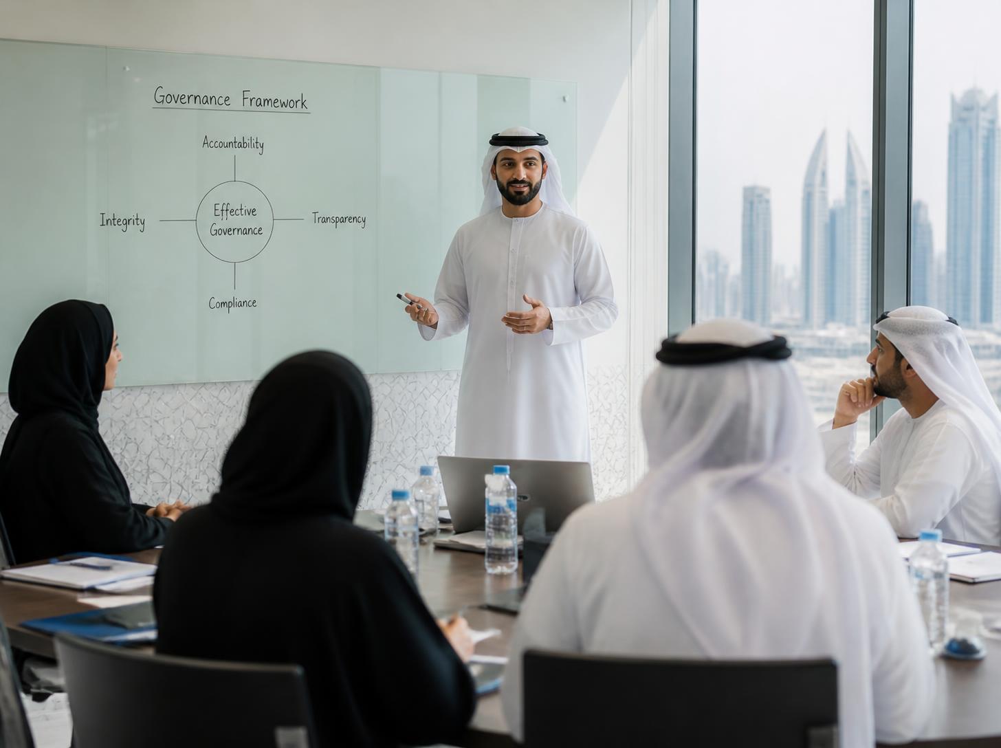 Academy – workshop with GCC professionals AY&R Academy workshop: a facilitator leading Emirati and Saudi professionals in a bright training room